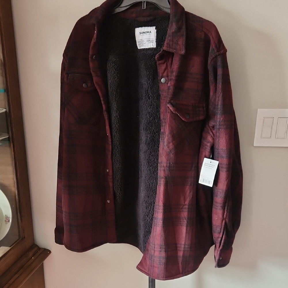 Sonoma Burgundy Plaid Jacket with Fleece Lining